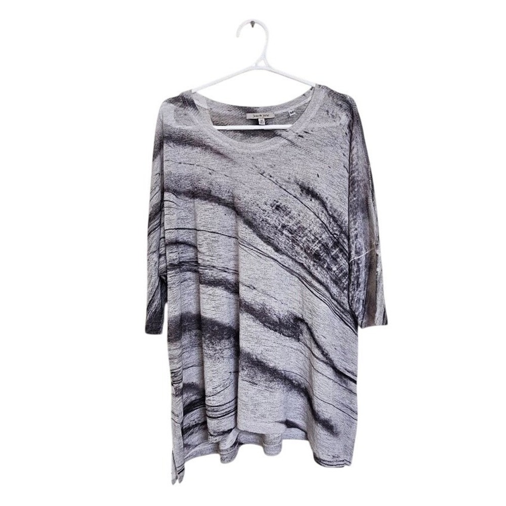 Jess & Jane Grey Black Abstract Marble Print Dolman Sleeve Tunic Top Medium